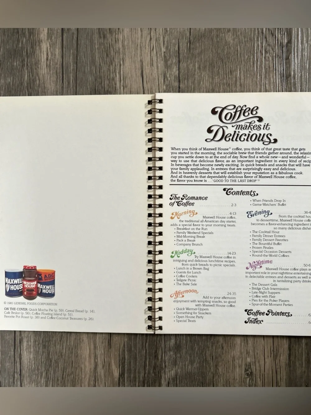 Vintage Maxwell House COFFEE MAKES IT DELICIOUS Cookbook 1981 Baking HC Spiral